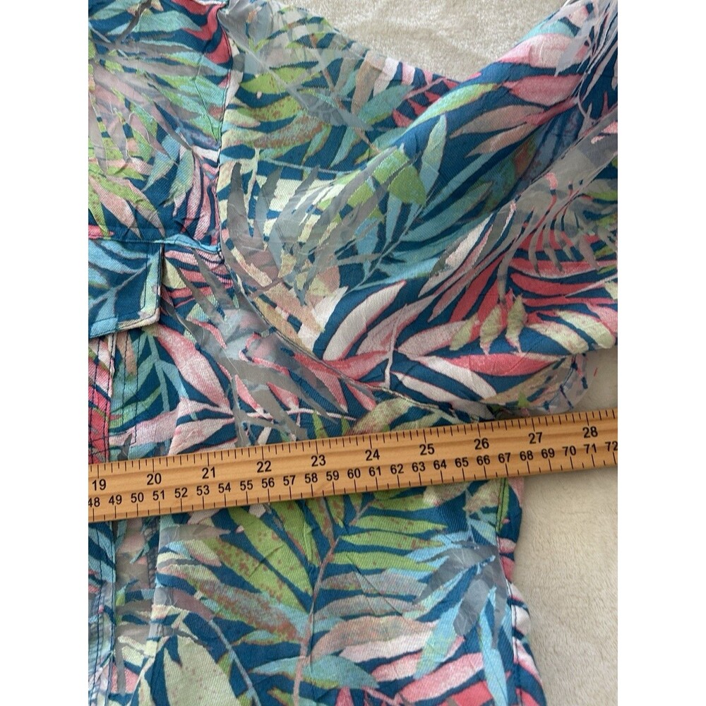 Ruby Rd Womens 24W Plus Size Sheer Tropical Leaf Print Button Up Shirt Colorful - Picture 9 of 10